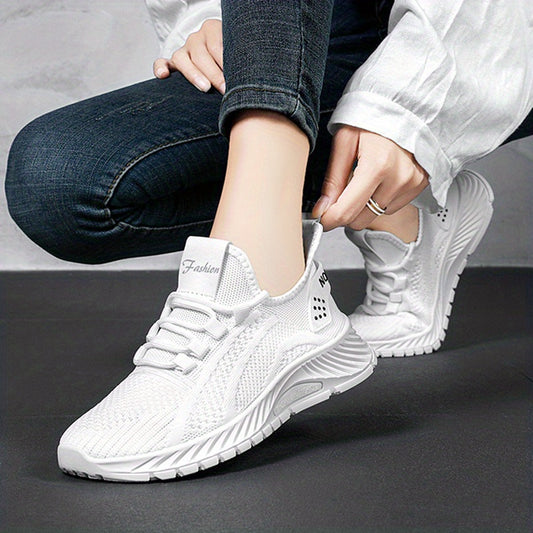 Women's Solid Knit Sneakers Lace Up Low Top Mesh Sports Shoes