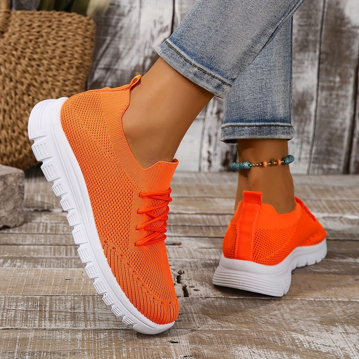 Women's Mesh Breathable Woven Shoes Casual Non Slip Running Sneakers