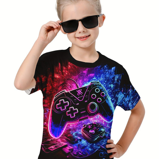 3D Gamepad Baseball Graphic Tee Boys Girls Short Sleeve T-shirt Summer Clothes