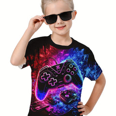 3D Gamepad Baseball Graphic Tee Boys Girls Short Sleeve T-shirt Summer Clothes