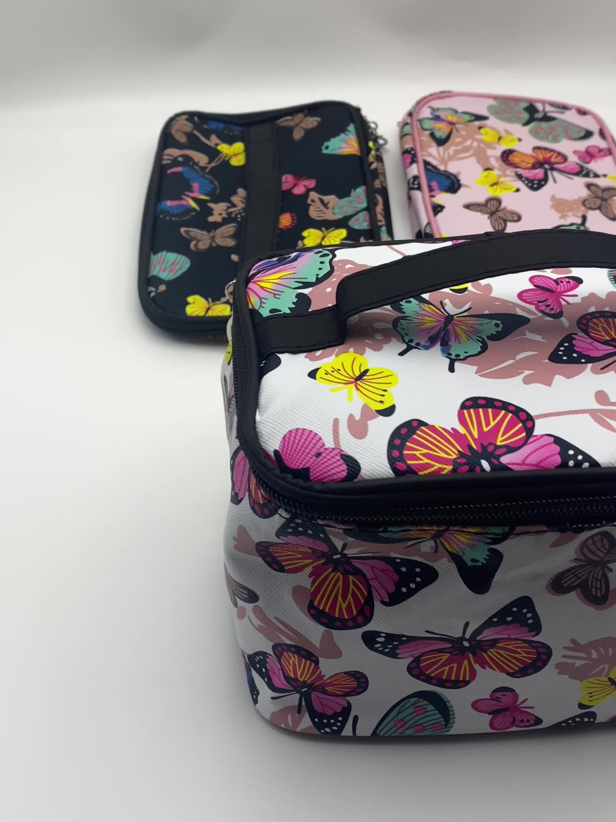 Butterfly Print Cosmetic Bag Waterproof PU Leather Makeup Bag