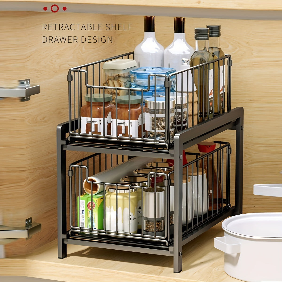 2 Tier Under Sink Cabinets Organizer Sliding Storage Drawer