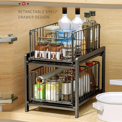 2 Tier Under Sink Cabinets Organizer Sliding Storage Drawer