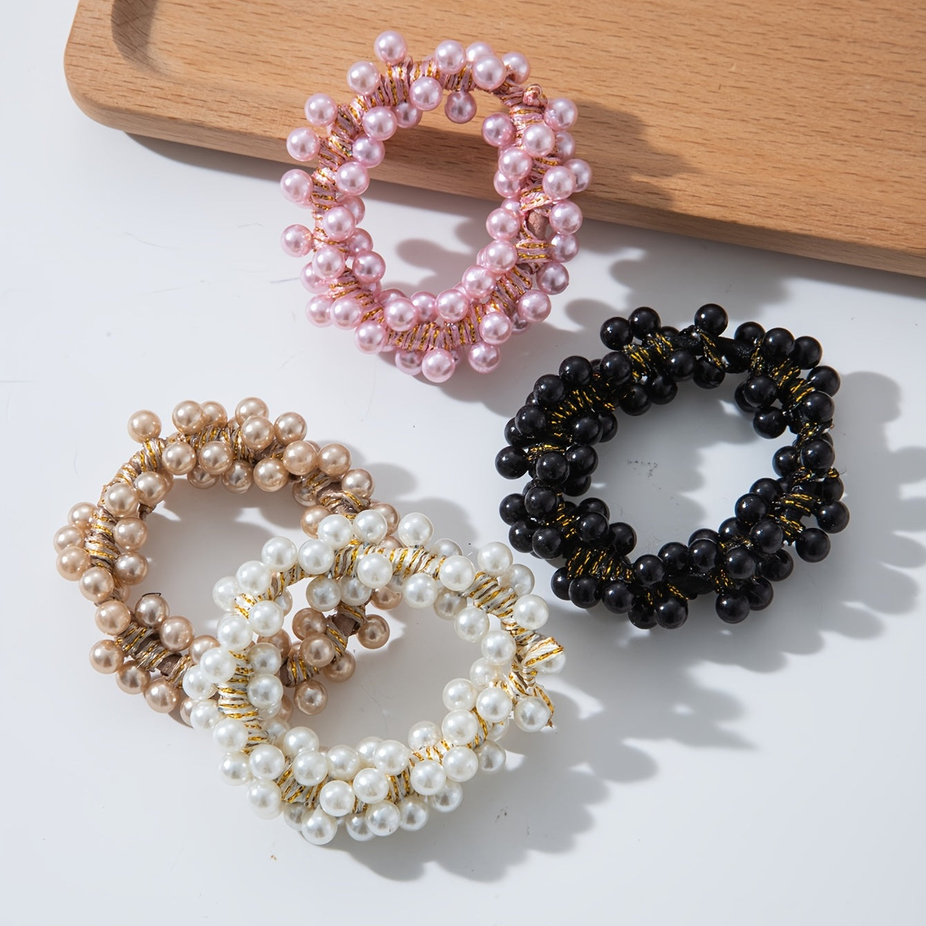 2pcs Faux Pearl Beaded Hair Tie Elastic Hair Ring
