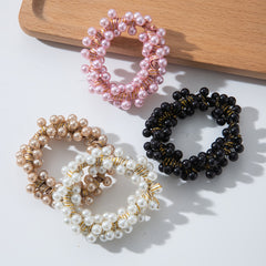 2pcs Faux Pearl Beaded Hair Tie Elastic Hair Ring