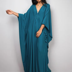 Boho Cover Up Plus Size Solid V Neck Maxi Kaftan Dress