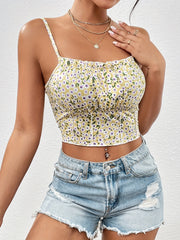 Floral Crop Spaghetti Strap Top Backless Cami