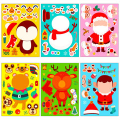 6pcs Christmas Santa Claus Face Changing Stickers DIY Puzzle Stickers