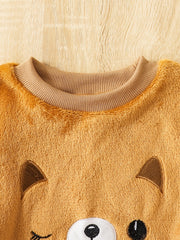 Cartoon Cat Long Sleeve Warm Fleece Pajama Set