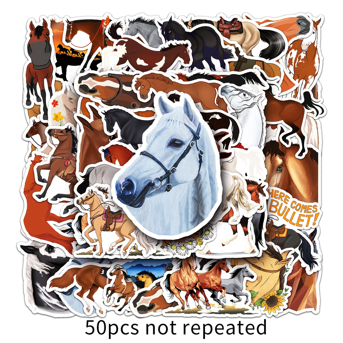 50 Horse Stickers Waterproof Decals for Water Bottles Laptops Phones