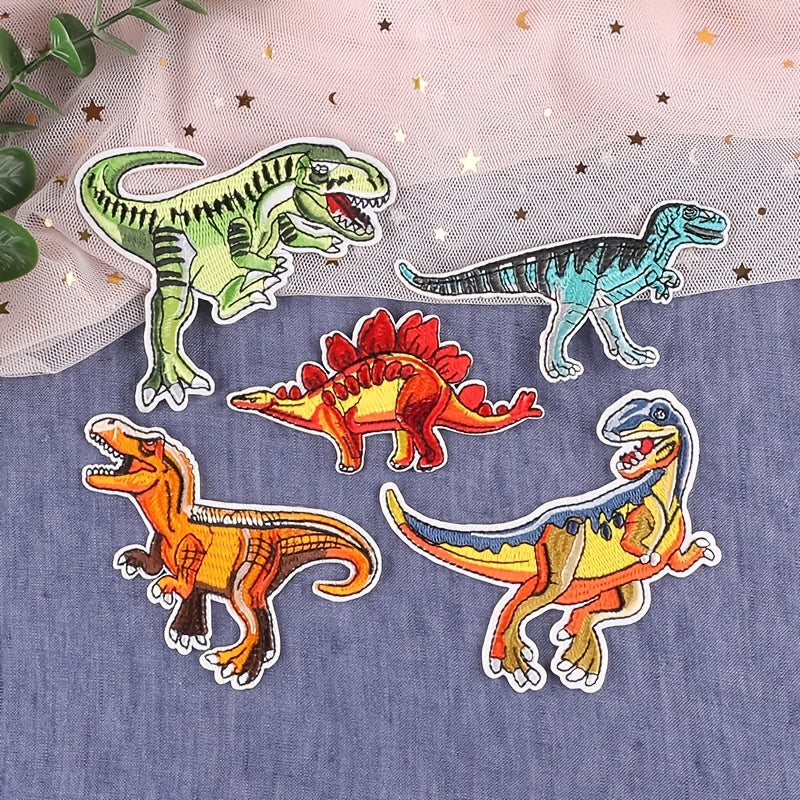 5pcs Dino Embroidery Patches DIY Art Decor for Clothes Bag Cap