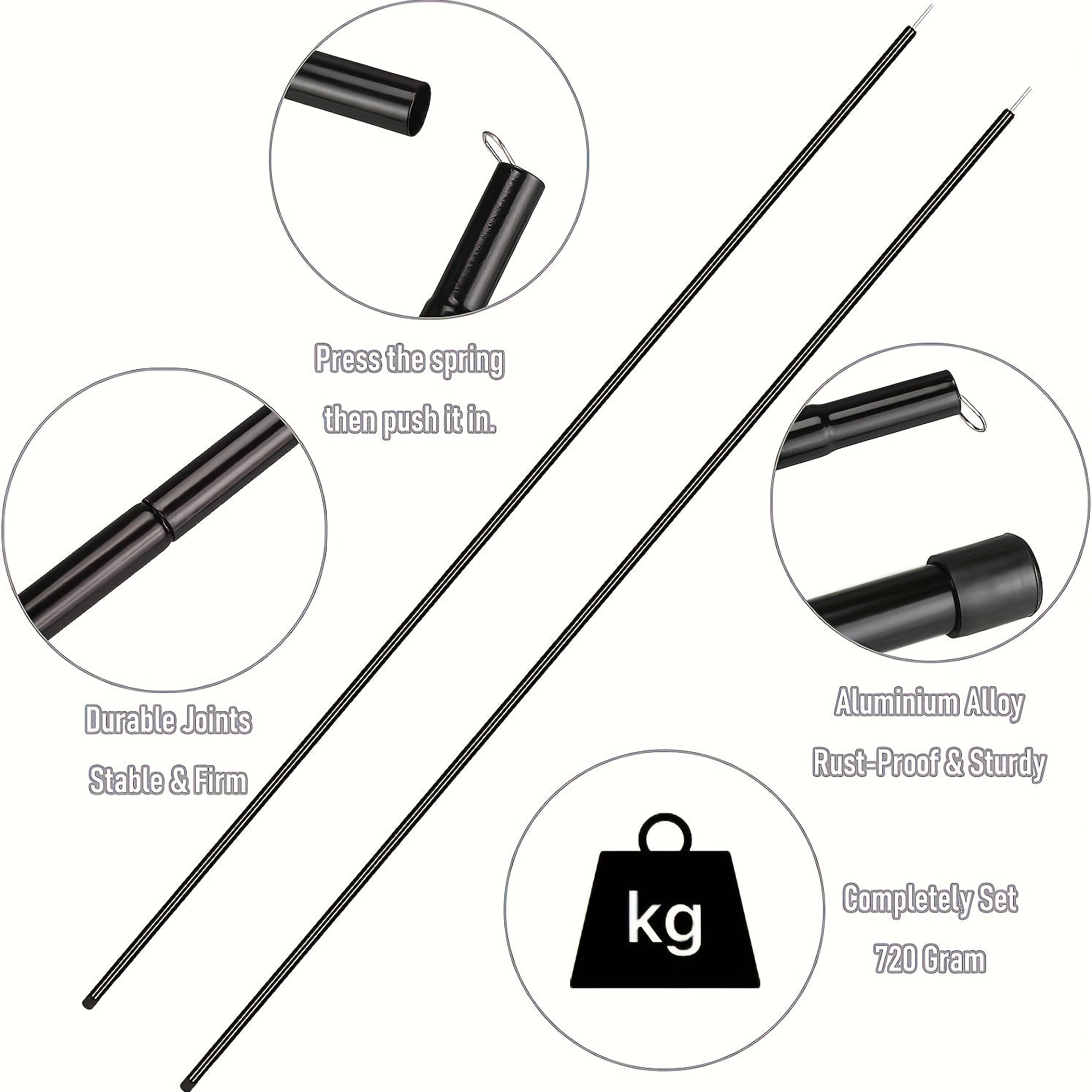 2PCS Telescopic Tent Poles Adjustable Waterproof Portable Pole