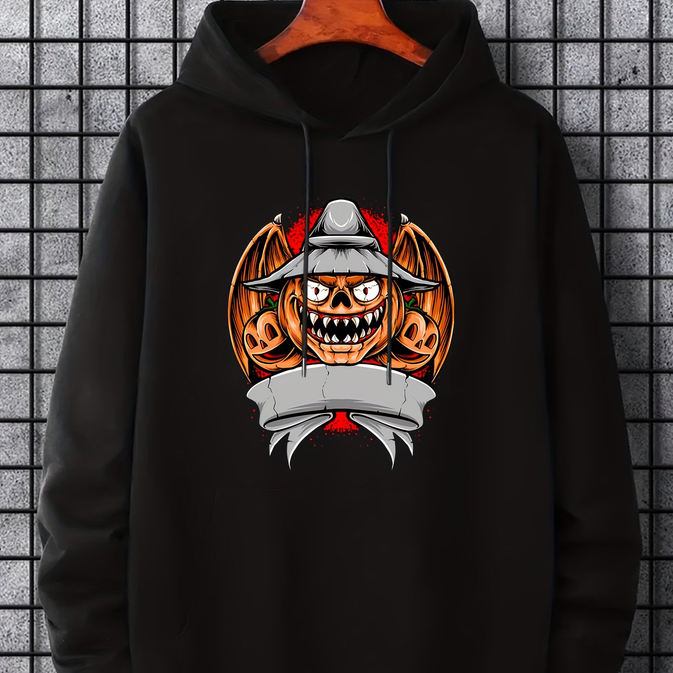 Men's Pumpkin Devil Graphic Hoodie for Halloween