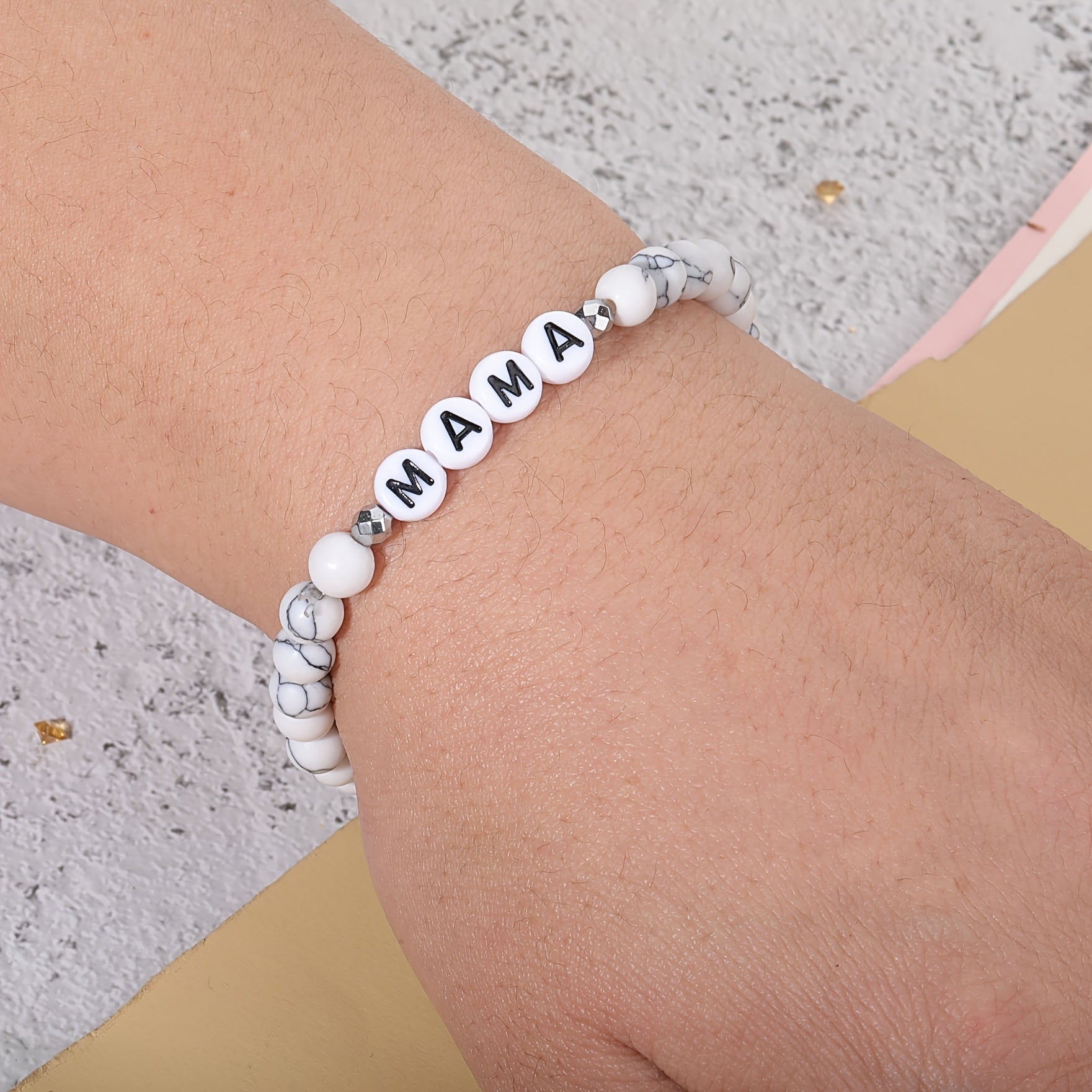 Marbling Smooth Beaded Bracelet MAMA Letter Pattern Hand Bracelet
