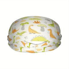 Cartoon Dinosaur Sports Headband Sweat Wicking Stretchy Breathable Polyester