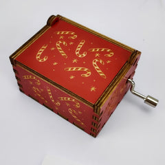 Christmas Music Box Hand Crank Laser Engraved Wood Red Funny Gift