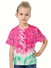 Watermelon Gradient Short Sleeve T shirt Girls Summer Sports Gift