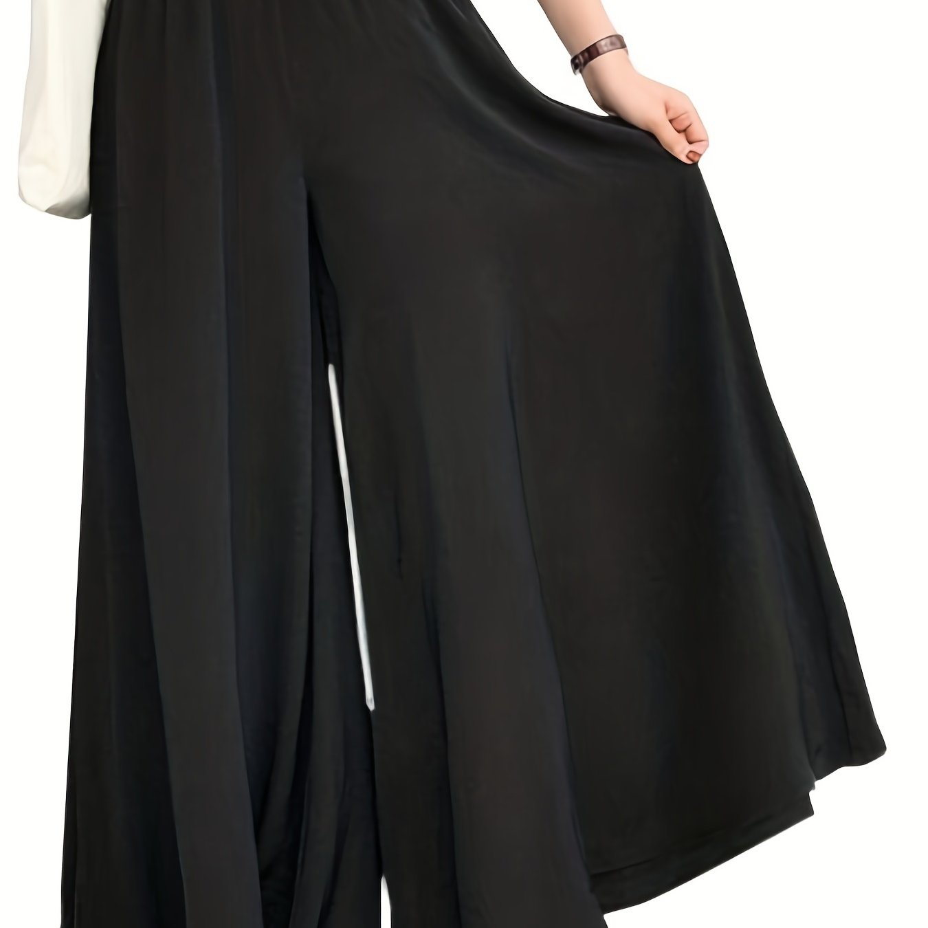  Solid Elastic High Rise Wide Leg Trousers