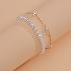 Vintage Sweet Faux Pearl Bead Bracelet Set 2 Pcs for Women
