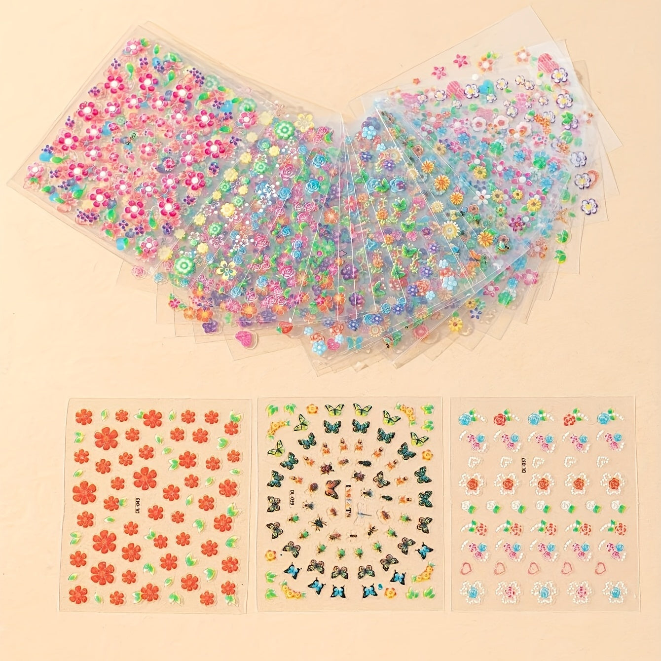 30pcs Floral Nail Art Stickers Various Flower & Cartoon Designs