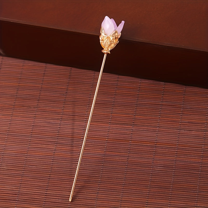 Purple Silky Flower Hair Accessories Set with Tassels