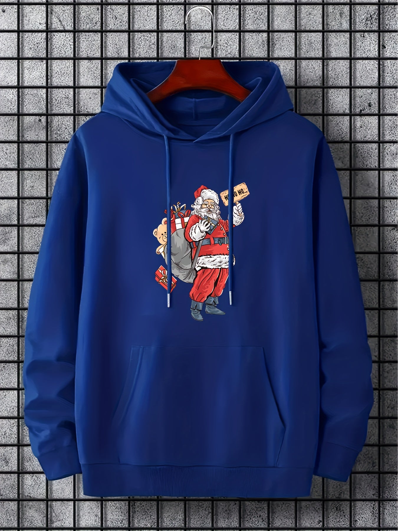 Christmas Santa Print Hoodies For Men Graphic Sweatshirt With Kangaroo Pocket