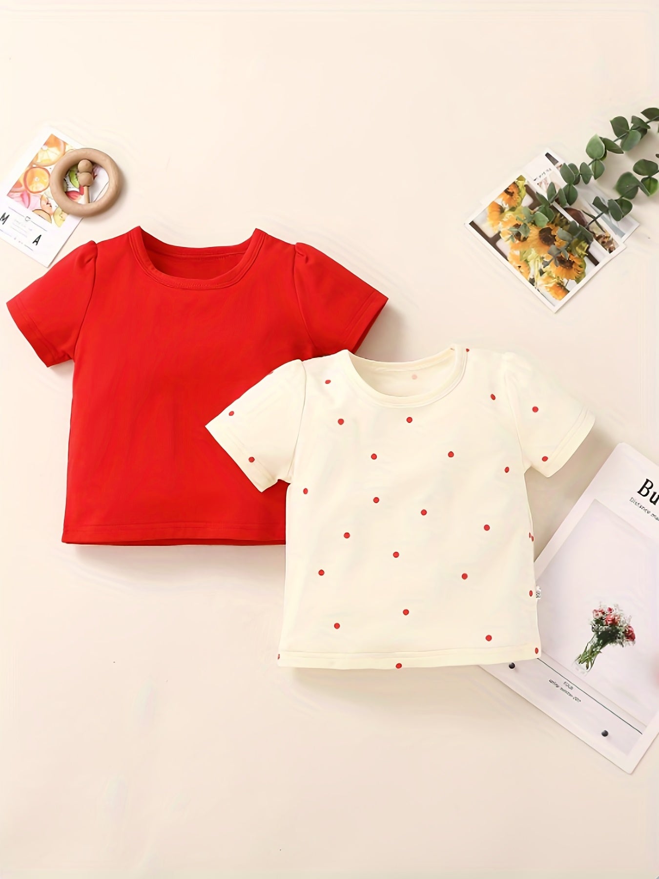 Baby Girls Casual T shirt 2pcs Set Solid Dotted Print Tees Of Colors