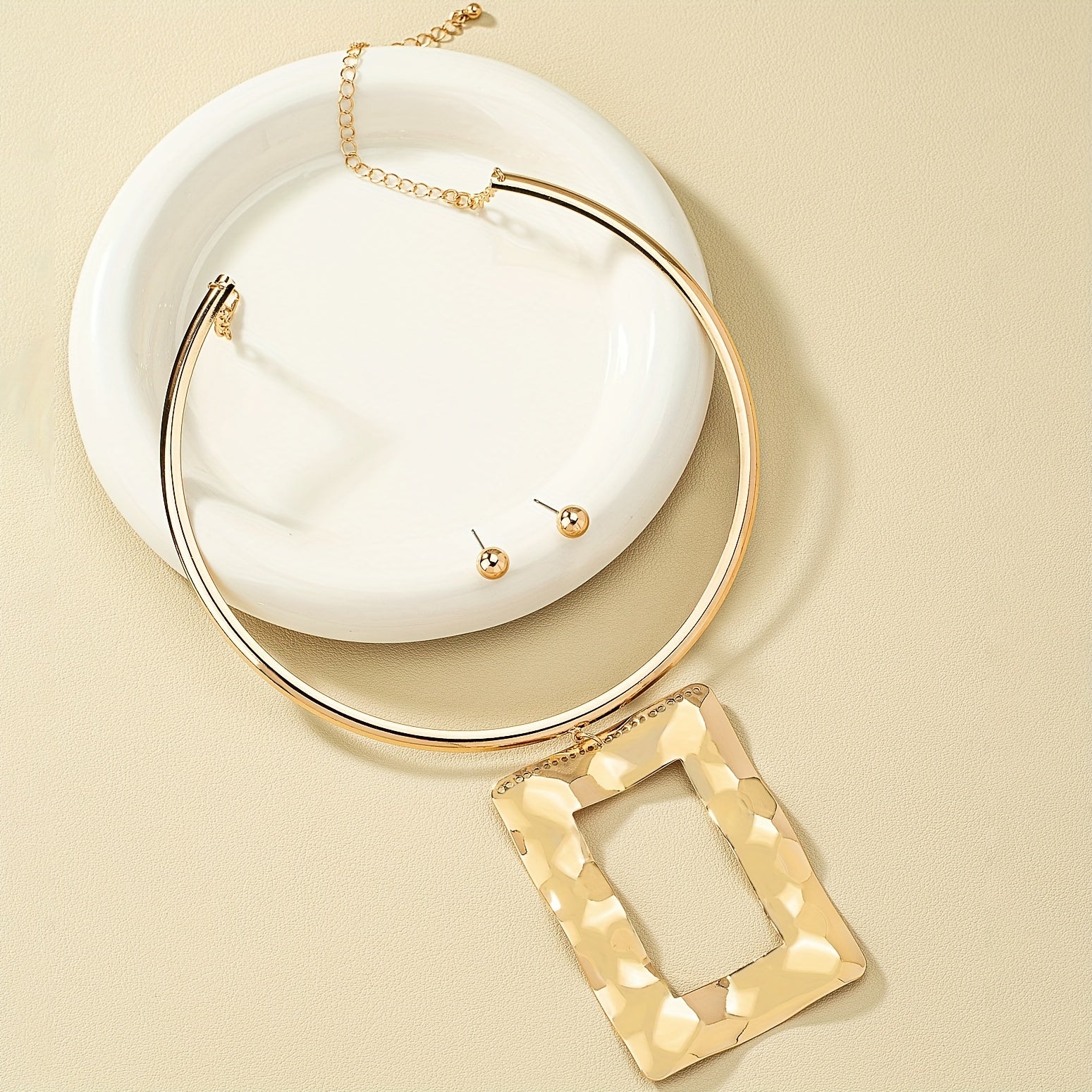 Geometric Pendant Choker & Earrings Set - Hip Hop Style