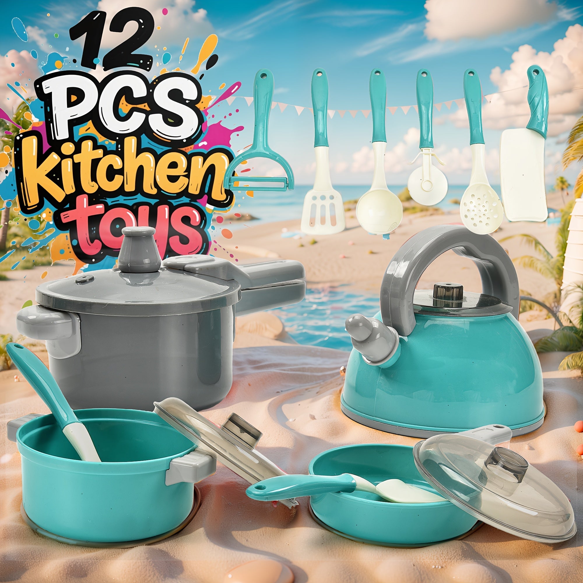 Kids Kitchen Playset with Utensils and Tableware