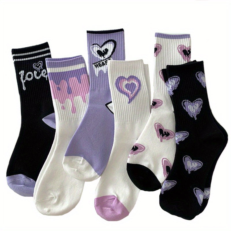 3 Pairs Heart Pattern Socks Breathable Cartoon Sports Stockings