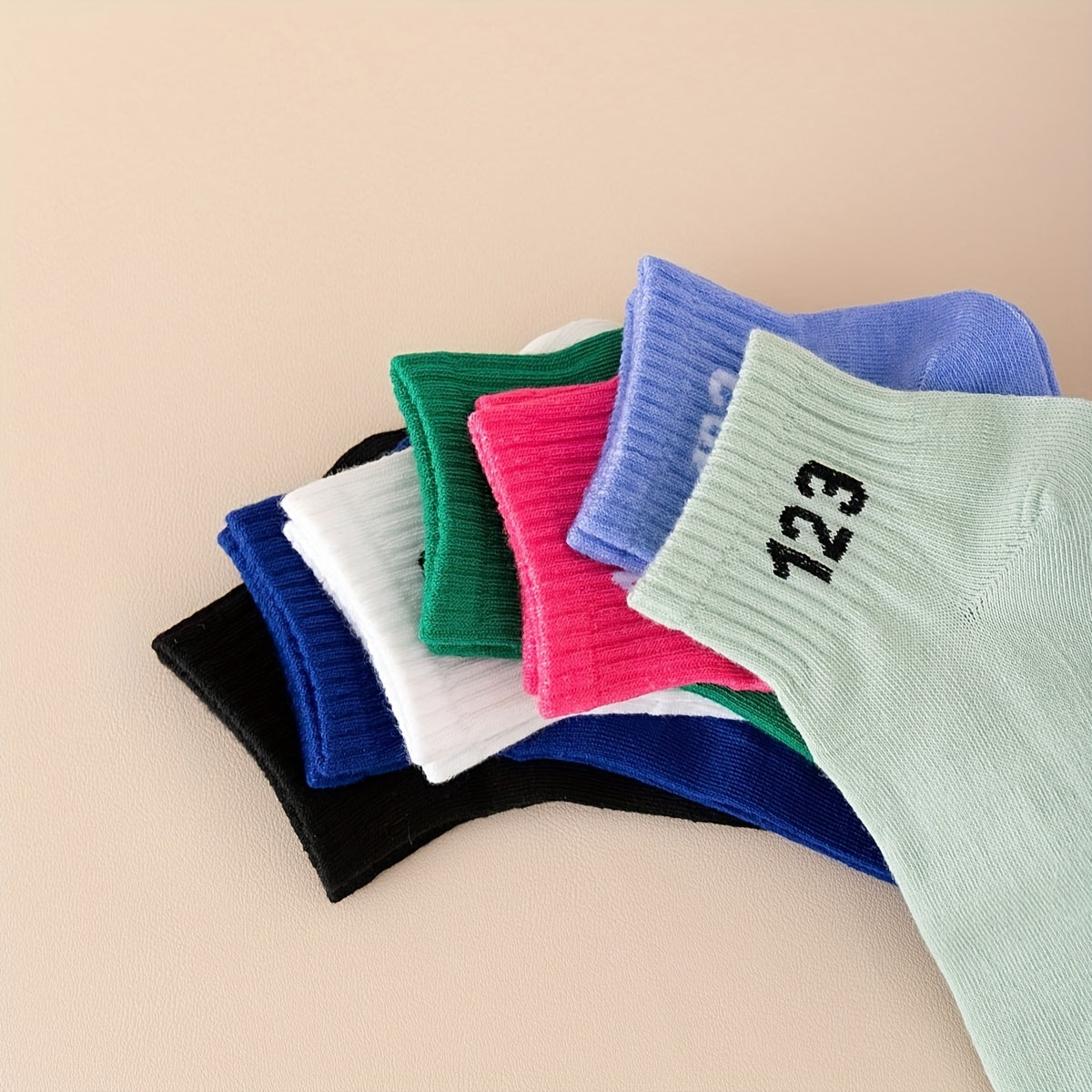 7 Pairs Number Print Socks Comfy Crew Sports Socks Women's Stockings