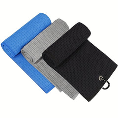 Waffle Pattern Golf Towel with Carabiner Clip - Microfiber Fabric Towel