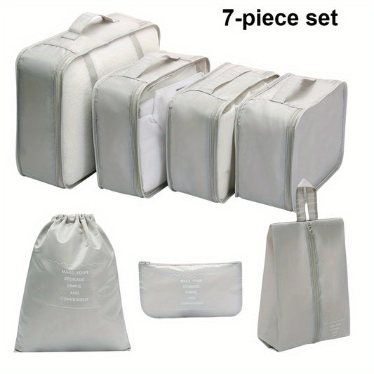 7pcs Travel Packing Bag With Zipper Durable Storage Container