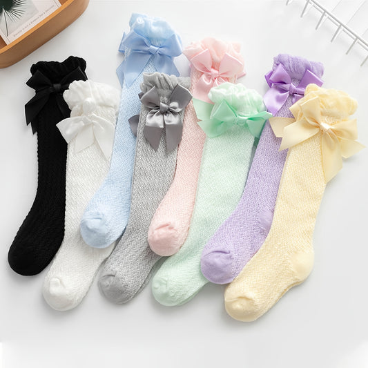 Baby Girls Knit Bow Knee High Socks for Spring and Summer