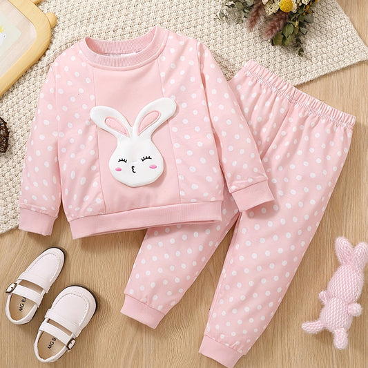 Baby Girls Rabbit Decor Dot 2pcs Set