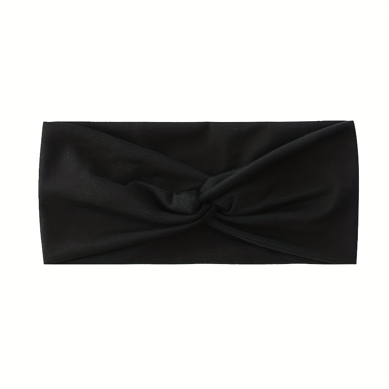 Solid Elastic Sports Headband Wide Brim Knotted Sweat Absorbent Headband