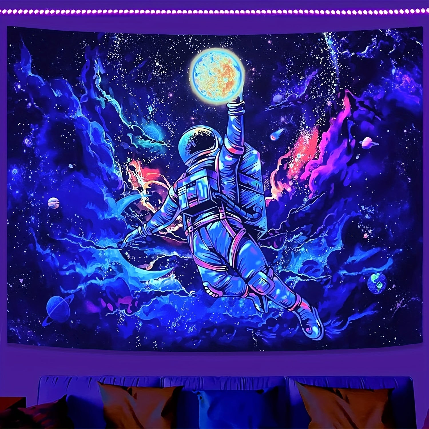 Blacklight Astronaut Space Tapestry UV Reactive Glow Dark Tapestries