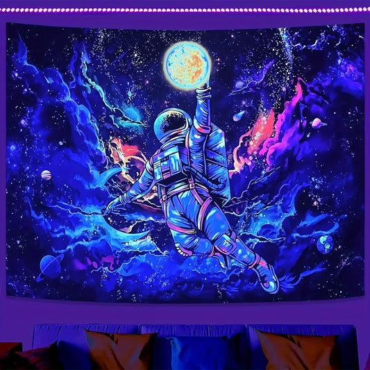Blacklight Astronaut Space Tapestry UV Reactive Glow Dark Tapestries