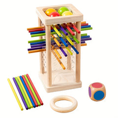 Wood Shape Sorting Dice Game with 12 Multicolor Sticks