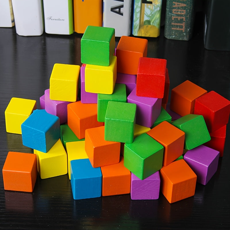 40pcs Colorful Wooden Building Block Set for Math & Geometry Puzzle
