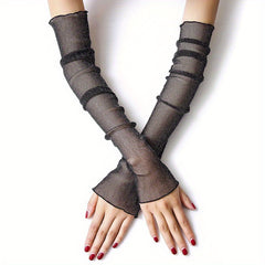 Lace Glitter Gloves Mesh Sunscreen Ice Sleeves Long Gloves For Women