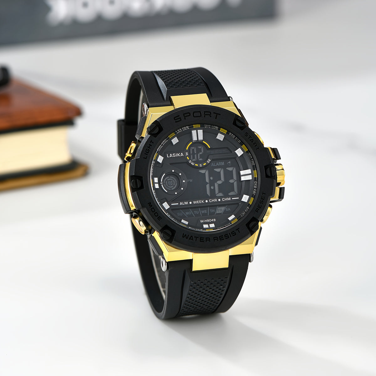 Boys Swimming Watch with Alarm Clock and Digital Display Yellow Accents