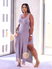  High Split Tank & Shorts Set Solid Casual Outfits