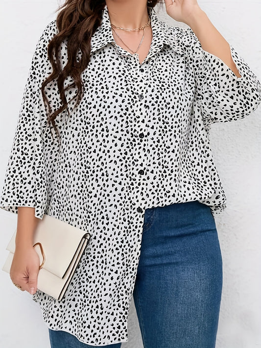 Women's Dalmatian Print Long Sleeve Button Up Loose Fit Blouse