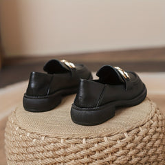 Metallic Decor Chunky Heel Loafers Slip On Shoes