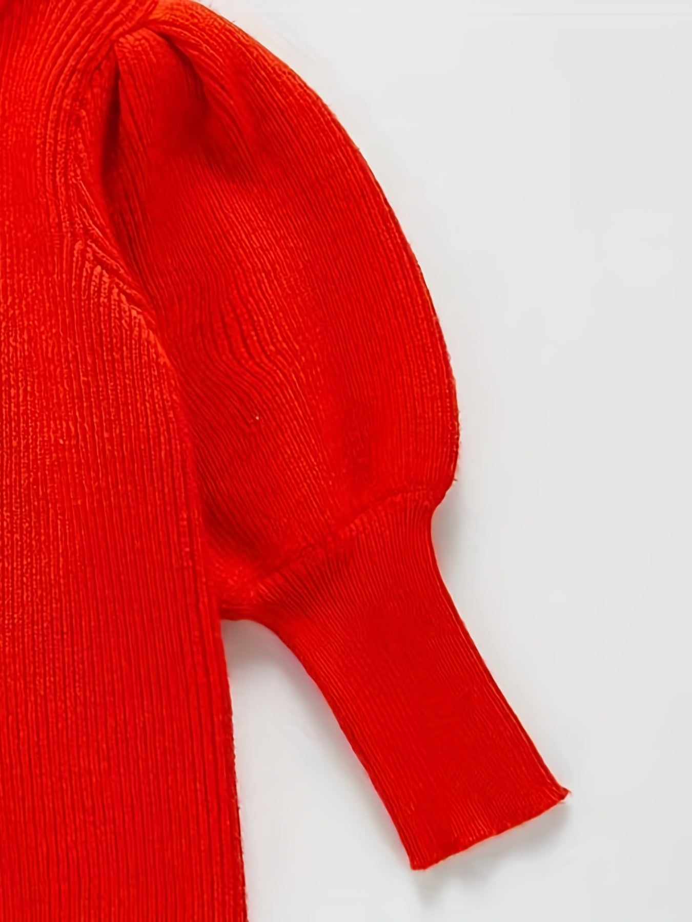 Toddler Girl Knitted Sweater Top Lantern Sleeve Pullover Crew Neck Sweatshirt