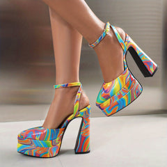 Women's Sexy Block Heels Point Toe Platform Pumps