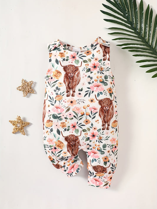 Baby Girls Cow Floral Romper Jumpsuit