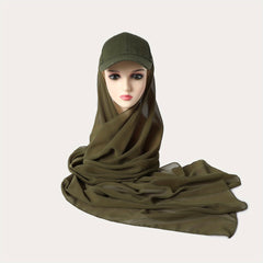 Hijab Baseball Cap With Chiffon Shawl Solid Sun Hats In One 2 piece Headscarf