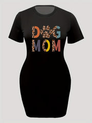  Colorblock Leopard Print Round Neck Dress